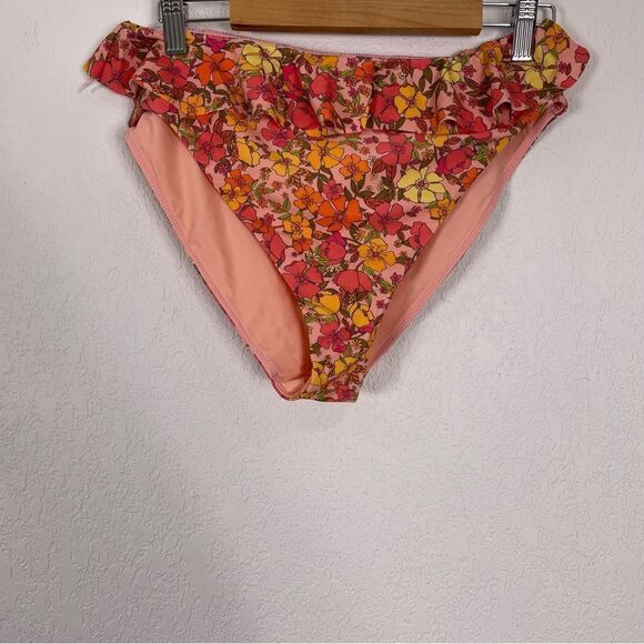 Show Me Your MuMu Other - Show Me Your Mumu Pink w Orange and Yellow Floral Ruffle Detail Swimsuit Bottoms